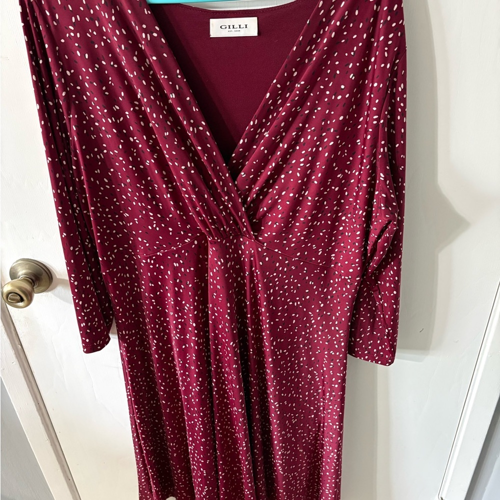 Gilli Maroon Long Sleeve Dress with Dots—Stitch Fix